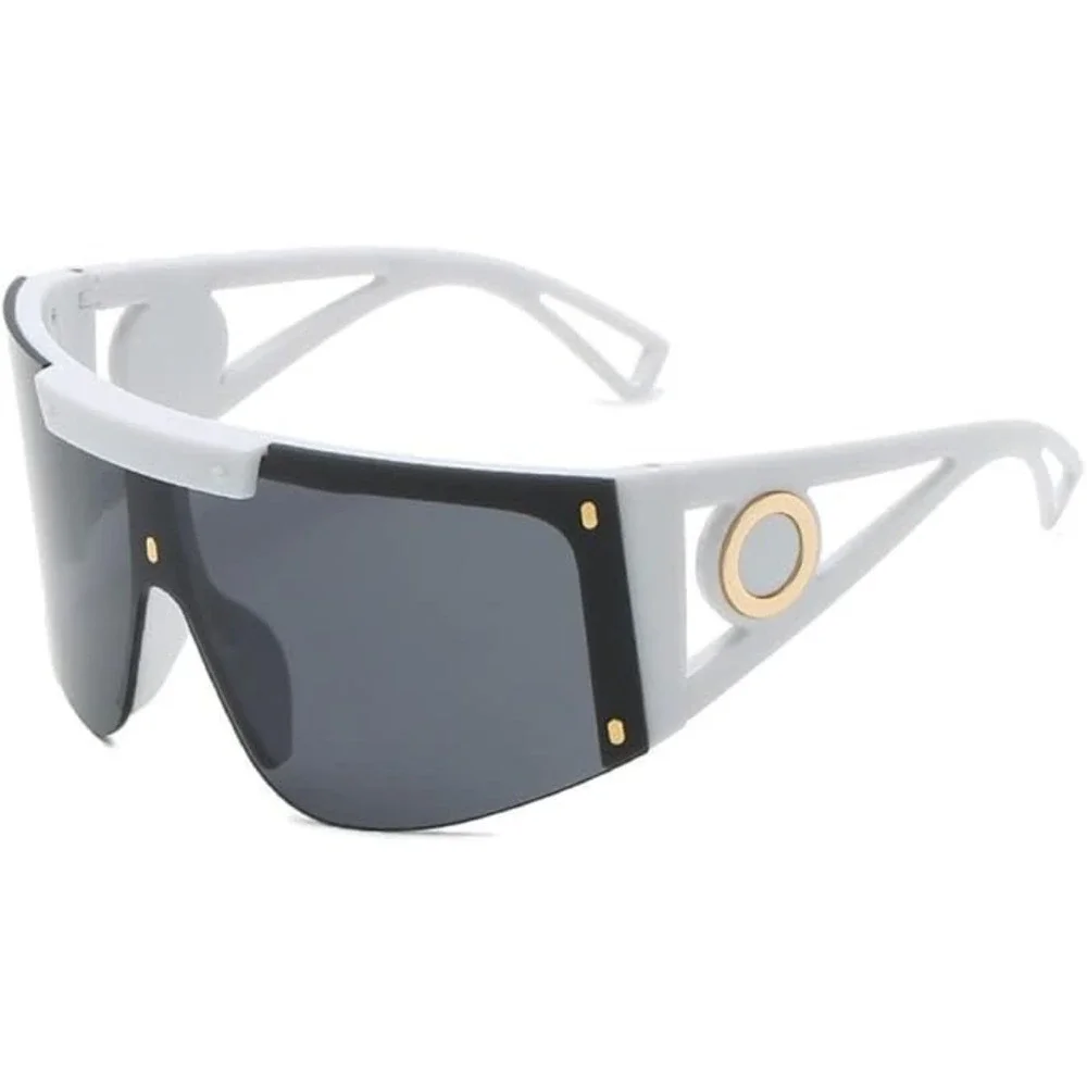 Women White‎ Shield Sunglasses Oversized Futuristic Geometric Cutout Wrap Lenses